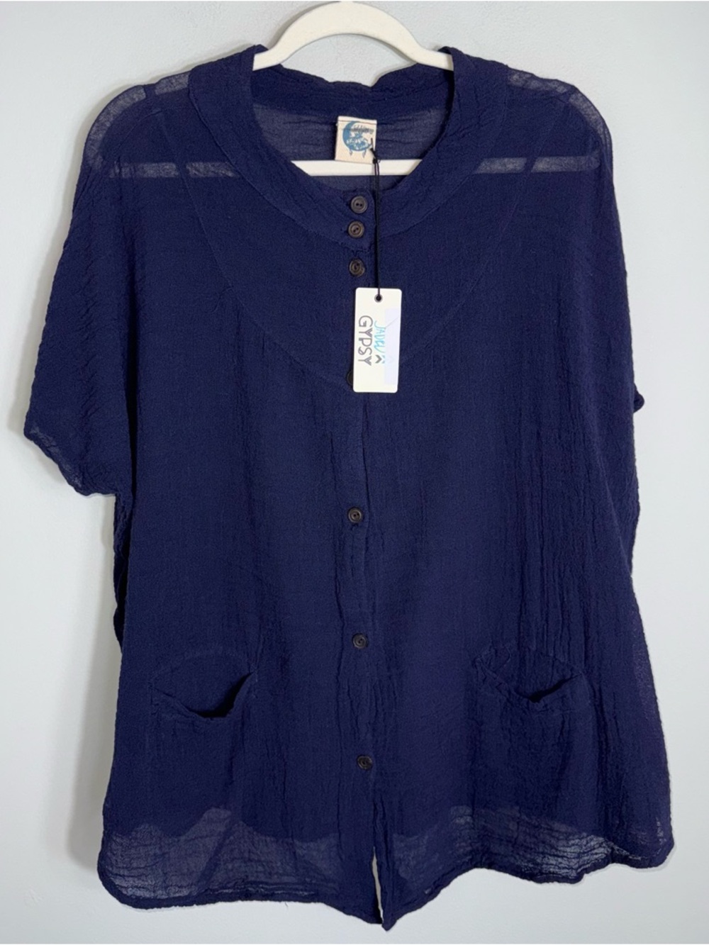Jaded Gypsy Gauze Cotton Tunic Blouse-Blue-Lagenlook-Lightweight-Size L/XL-NWT